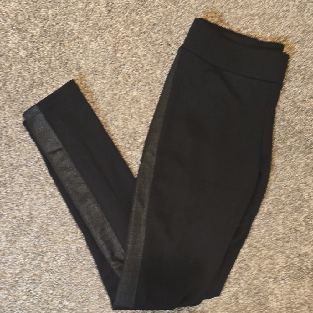 White House Black Market  Leggings with Black Leather Stripe